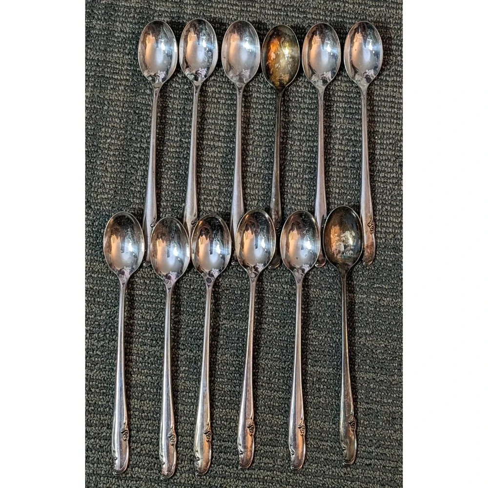 William Rogers & Co Allure Teatime Silverplate 12 pc Set Iced Tea Spoons Sundae